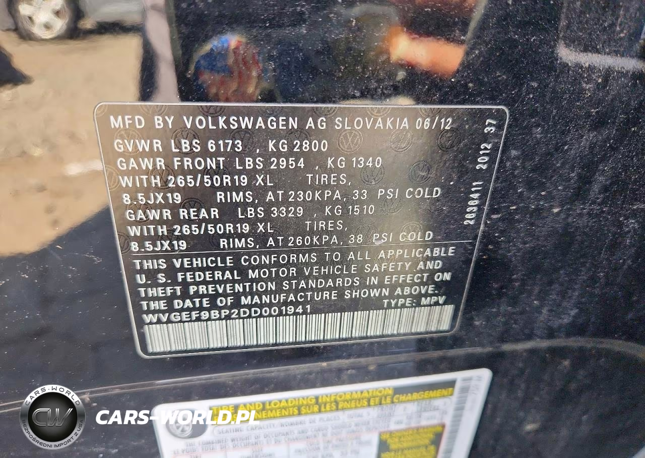 2013 Volkswagen Touareg V6 VIN:WVGEF9BP2DD001941 - 13