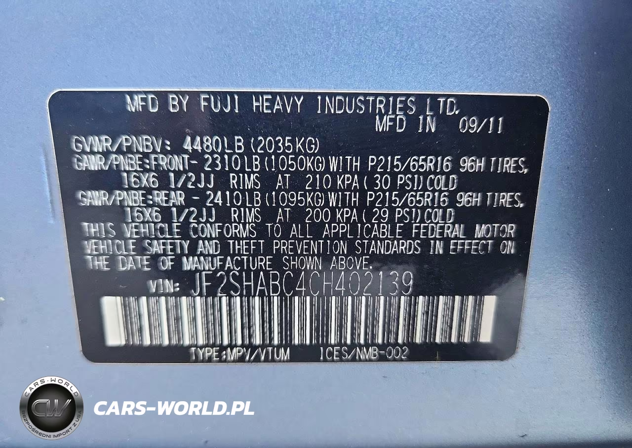 2012 Subaru Forester 2.5X VIN:JF2SHABC4CH402139 - 12