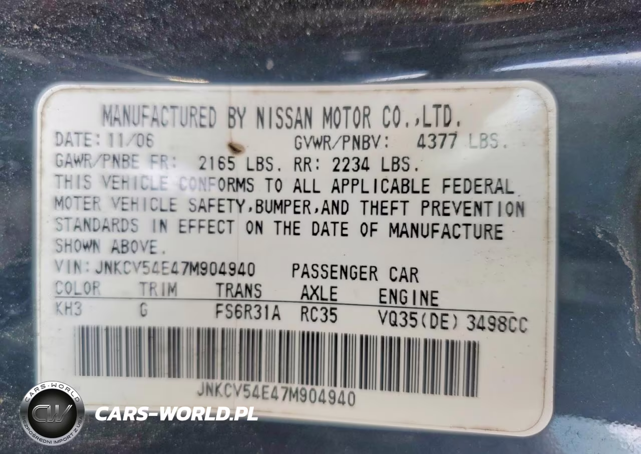 2007 Infiniti G35 Base VIN:JNKCV54E47M904940 - 12