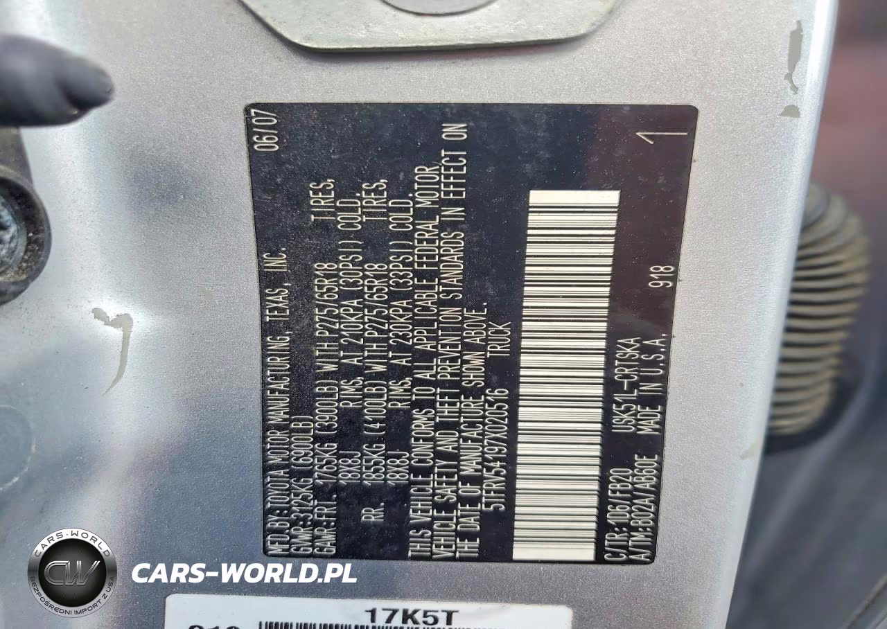 2007 Toyota Tundra Sr5 VIN:5TFRV54197X020516 - 12