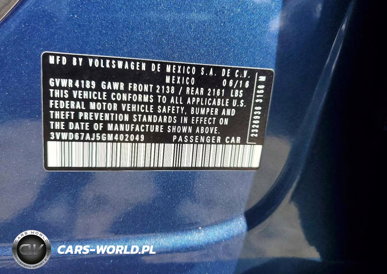 VOLKSWAGEN JETTA VIN:3VWD67AJ5GM402049 - 12