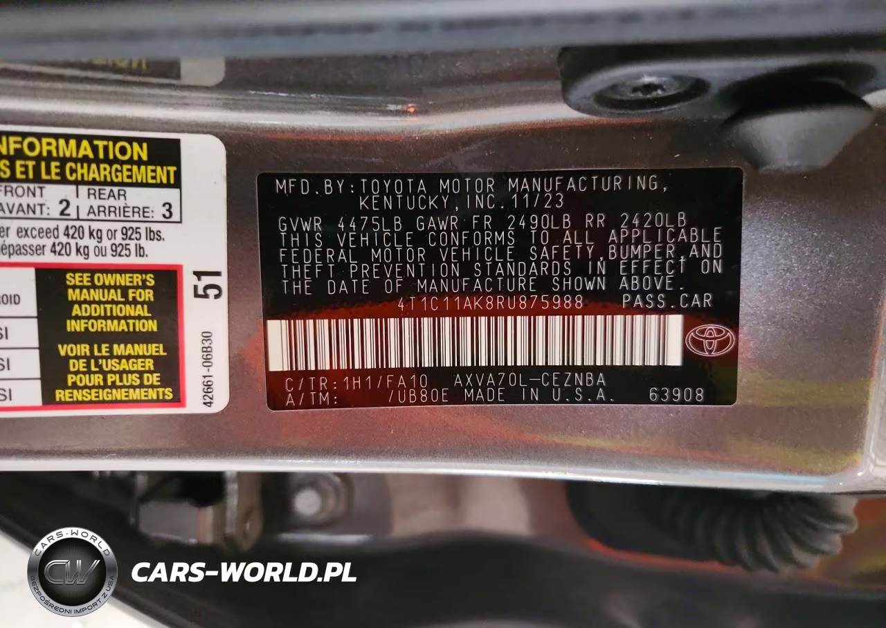 2024 Toyota Camry Le Automatic VIN:4T1C11AK8RU875988 - 12