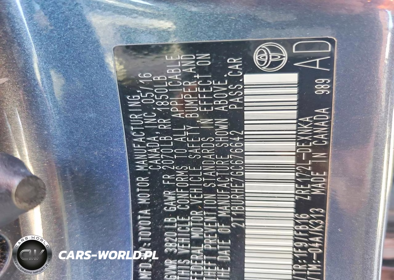 2016 Toyota Corolla Le VIN:2T1BURHE7GC676642 - 12