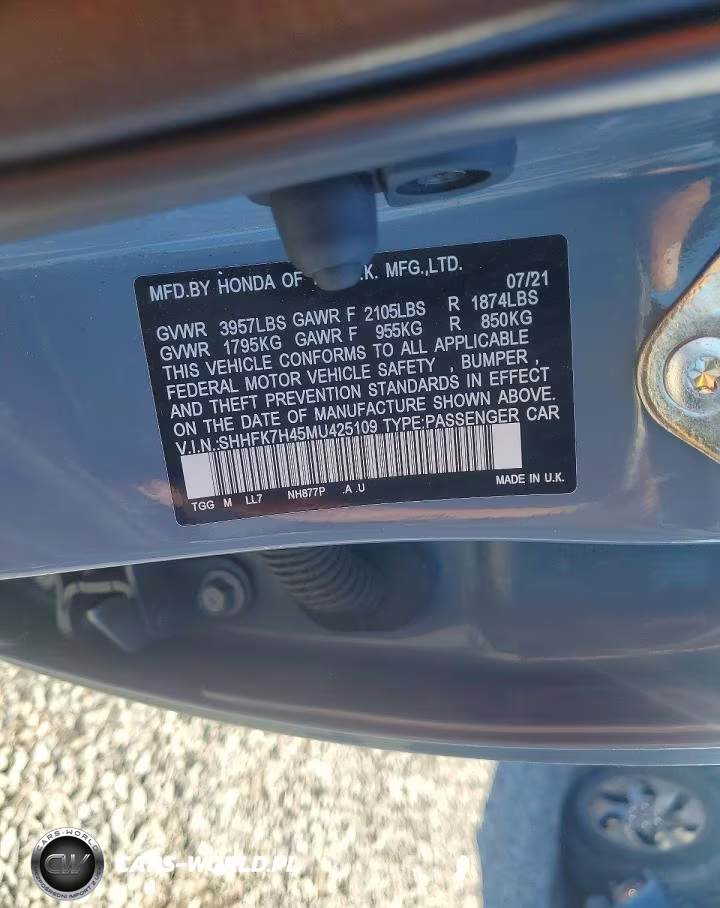2021 Honda Civic Sport VIN:SHHFK7H45MU425109 - 12