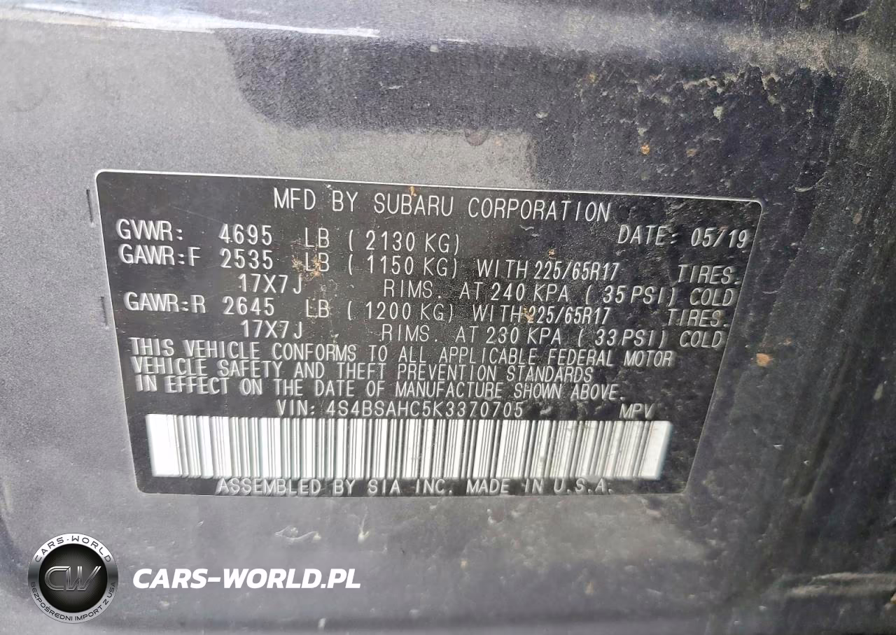 2019 Subaru Outback 2.5I Premium VIN:4S4BSAHC5K3370705 - 12