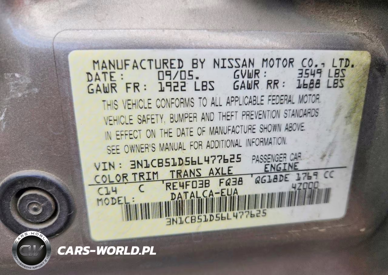 2006 Nissan Sentra 1.8 VIN:3N1CB51D56L477625 - 12