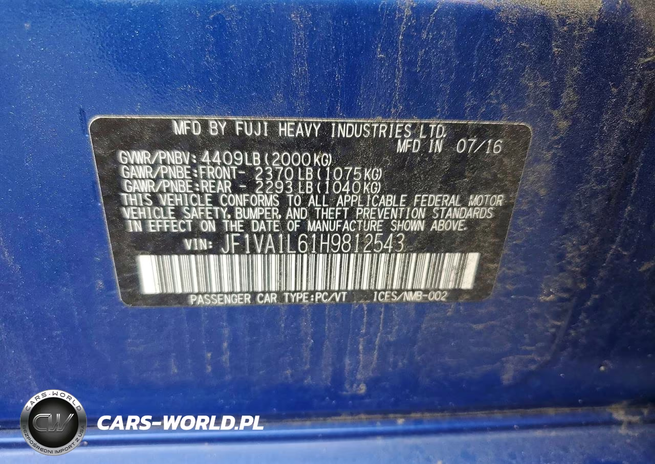 2017 Subaru Wrx Limited VIN:JF1VA1L61H9812543 - 12