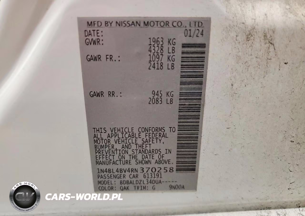 2024 Nissan Altima S VIN:1N4BL4BV4RN370258 - 12