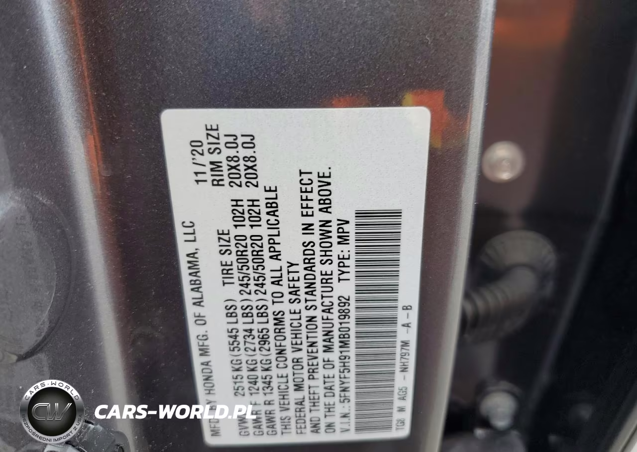 2021 Honda Pilot Touring VIN:5FNYF5H91MB019892 - 13