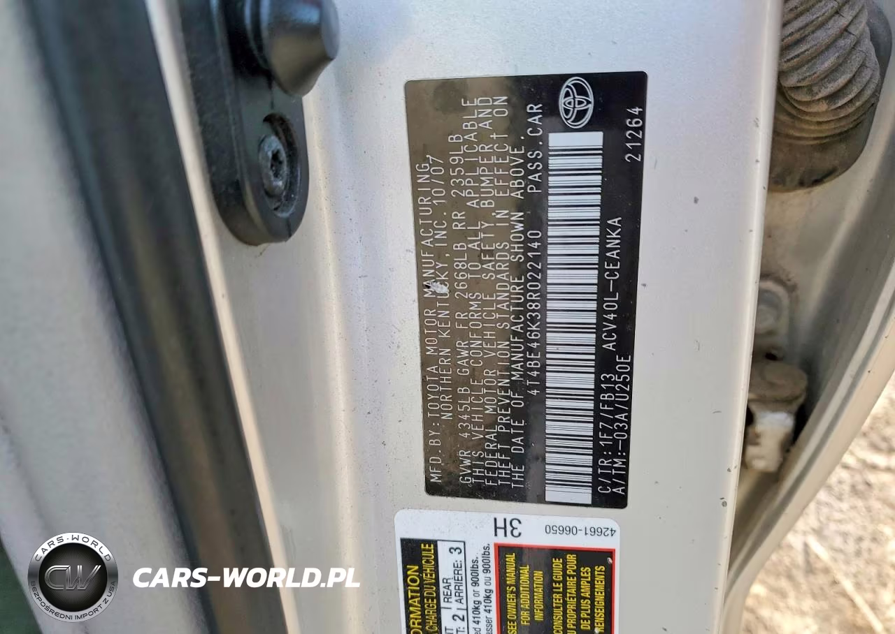 2008 Toyota Camry Le VIN:4T4BE46K38R022140 - 13