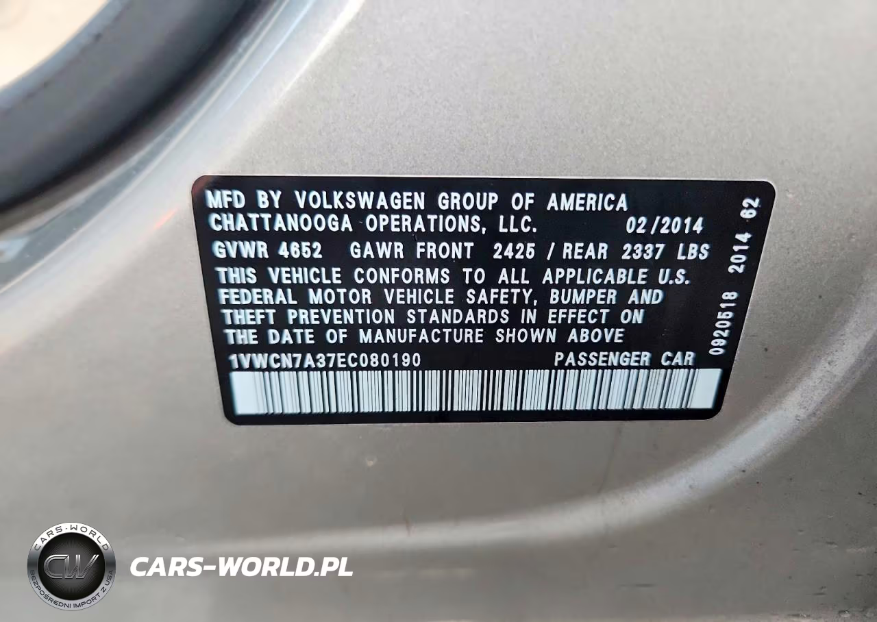2014 Volkswagen Passat Sel VIN:1VWCN7A37EC080190 - 12
