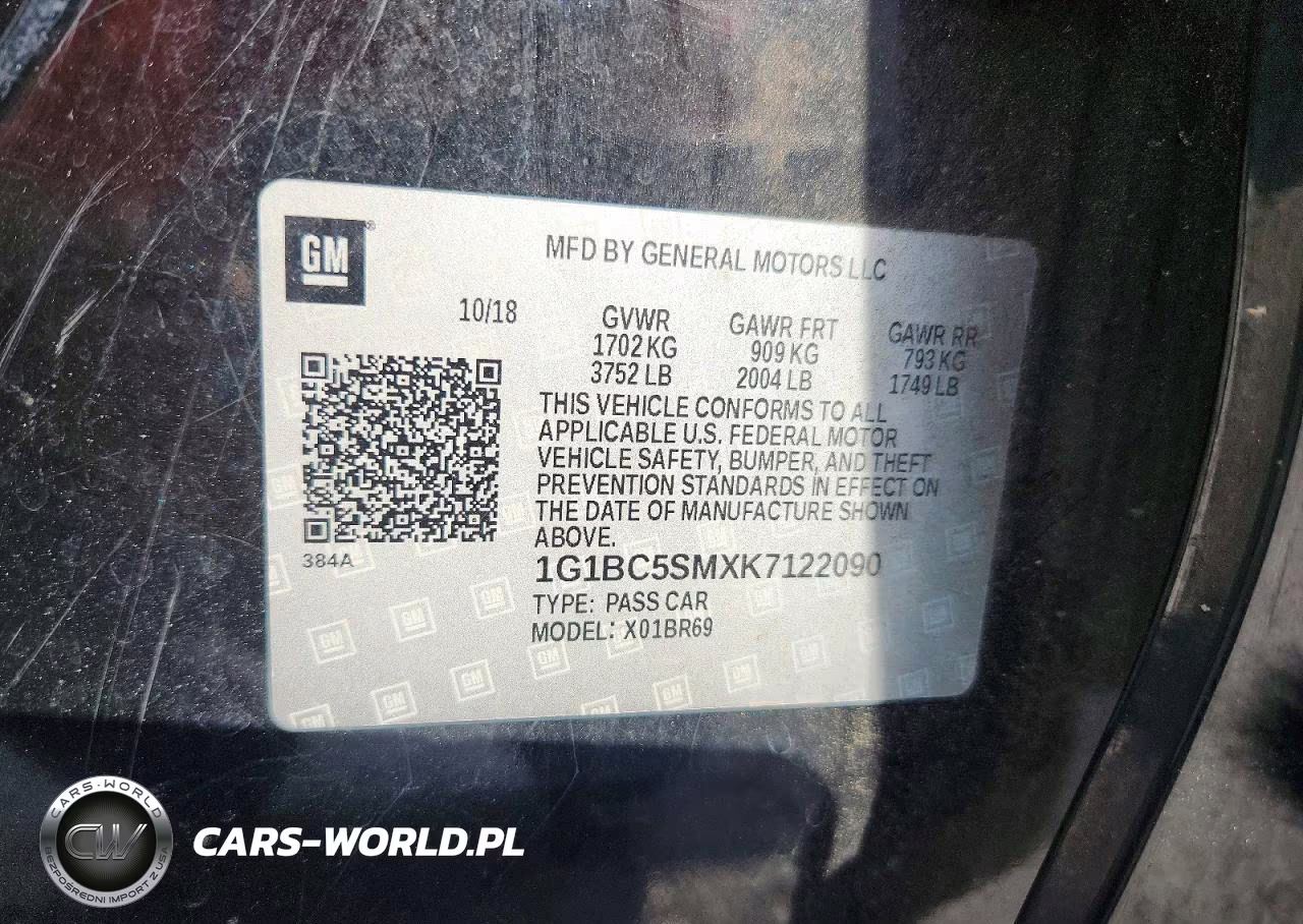 2019 Chevrolet Cruze Ls VIN:1G1BC5SMXK7122090 - 12