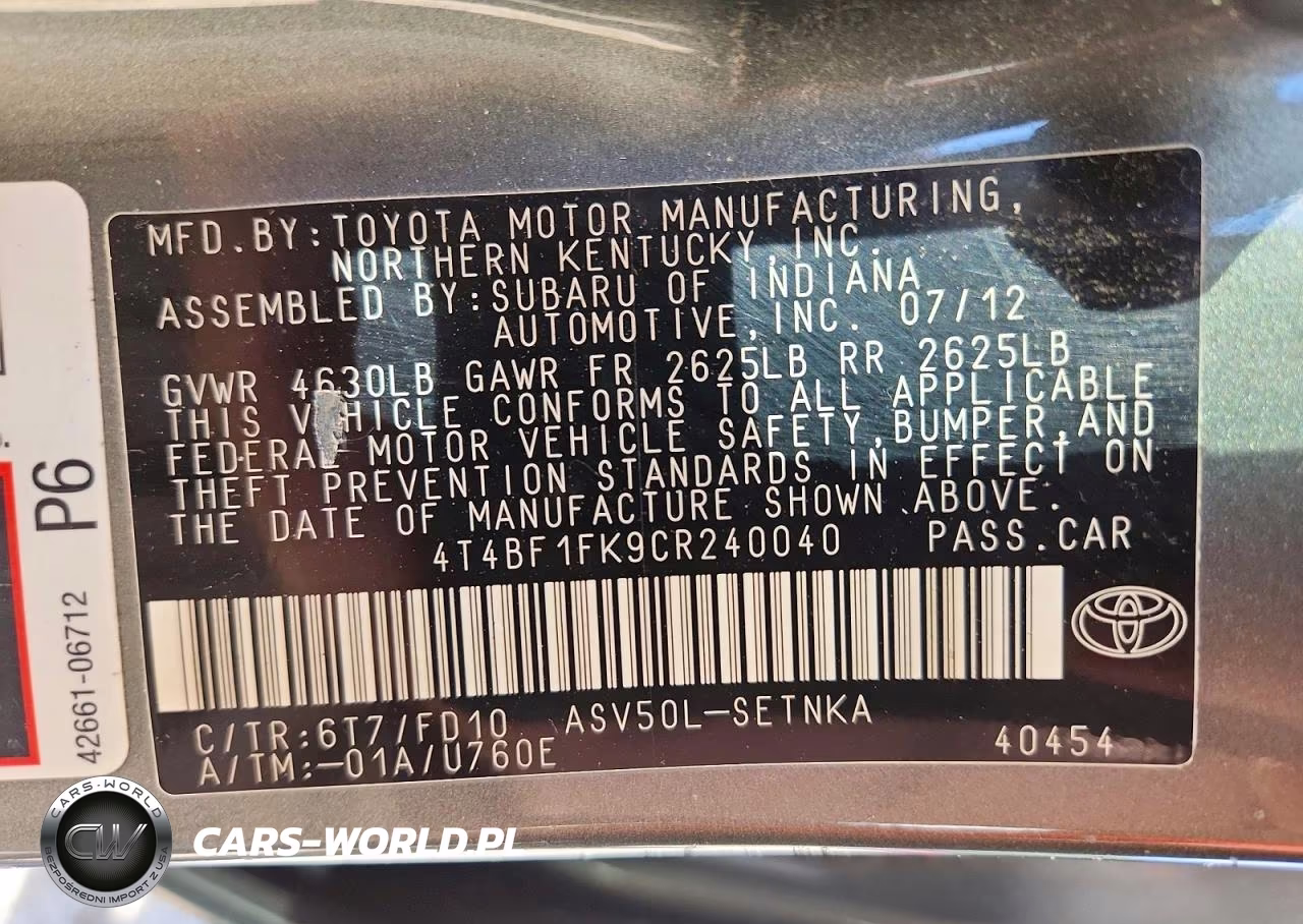 2012 Toyota Camry Le VIN:4T4BF1FK9CR240040 - 13