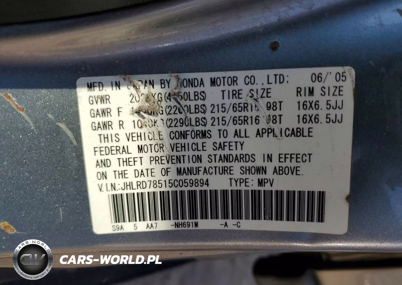 2005 Honda Cr-V Lx VIN:JHLRD78515C059894 - 13