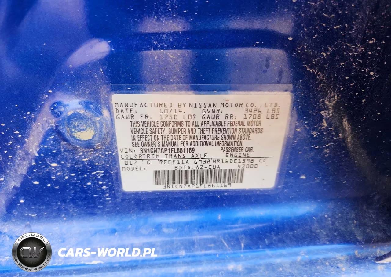 2015 Nissan Versa 1.6 S Plus VIN:3N1CN7AP1FL861169 - 12
