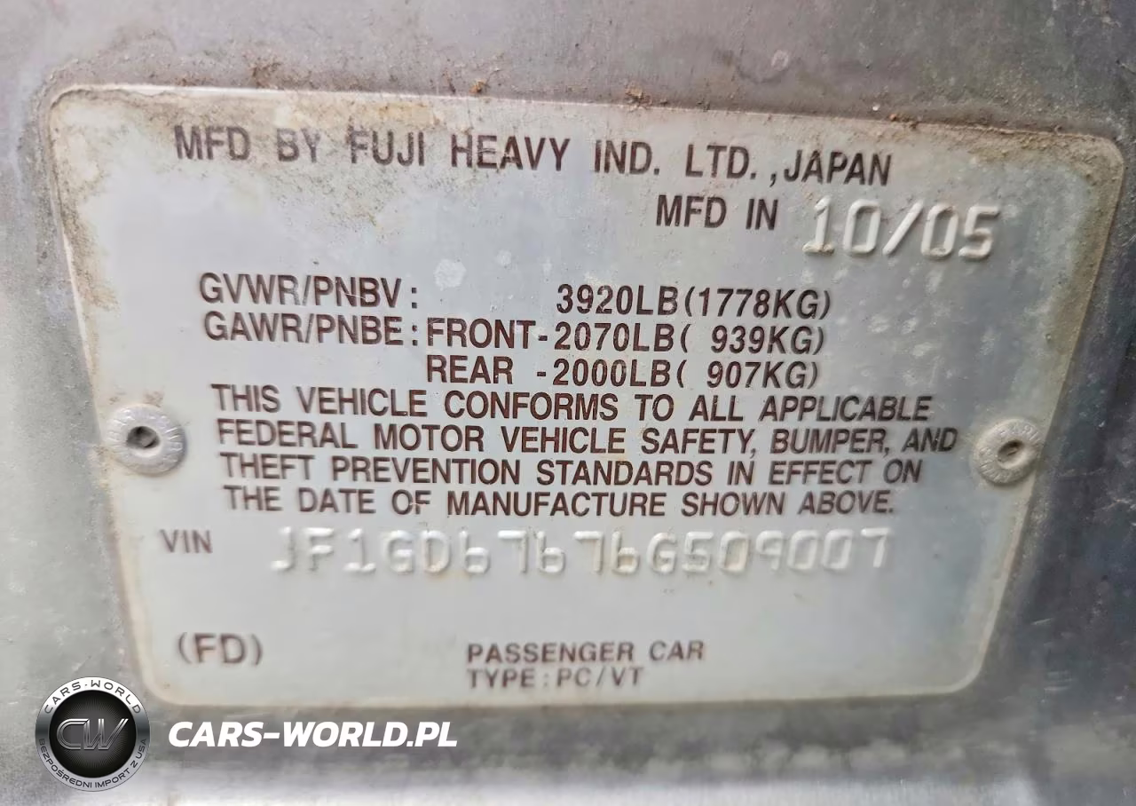2006 Subaru Impreza 2.5I VIN:JF1GD67676G509007 - 12