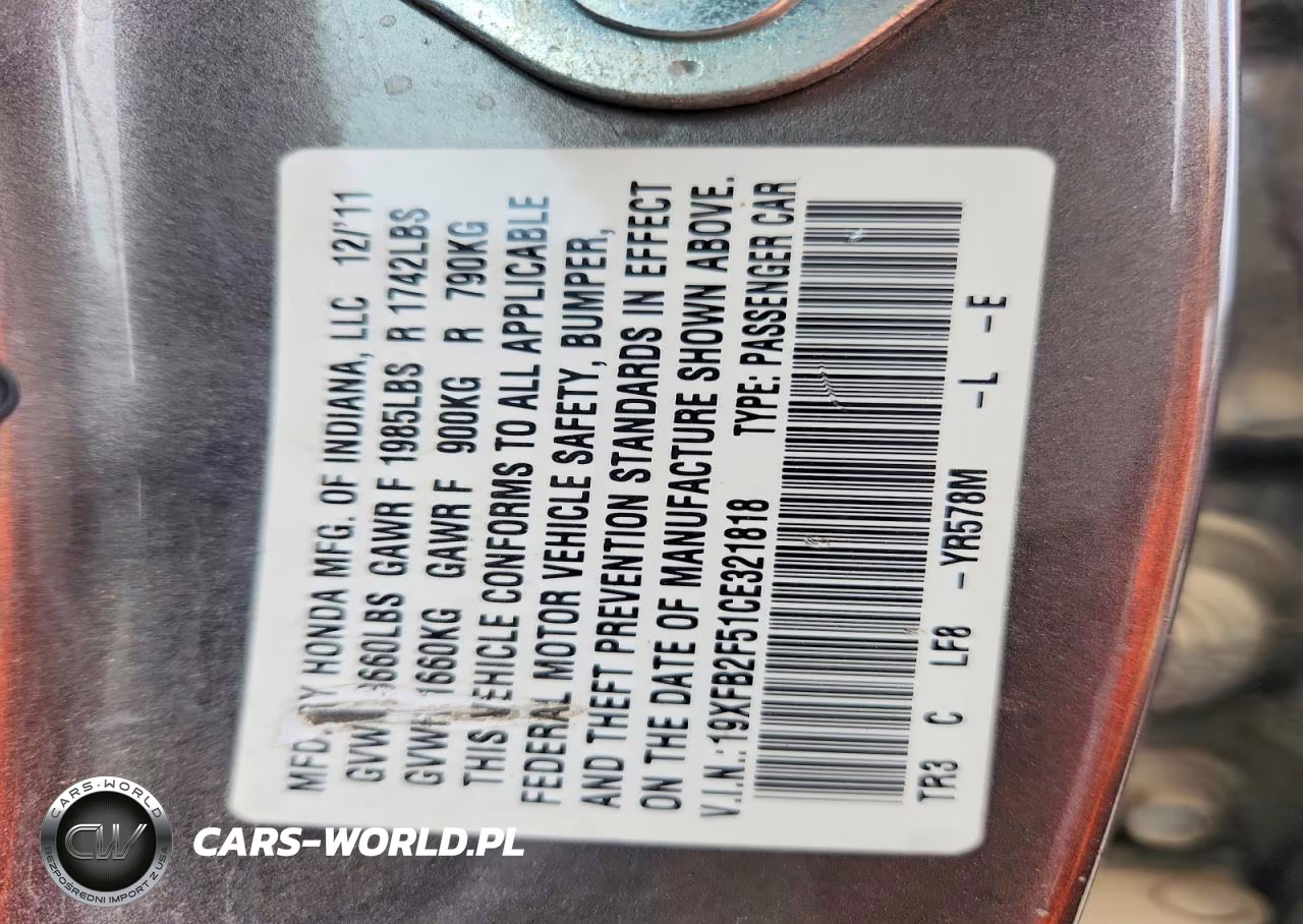 2012 Honda Civic Lx VIN:19XFB2F51CE321818 - 12