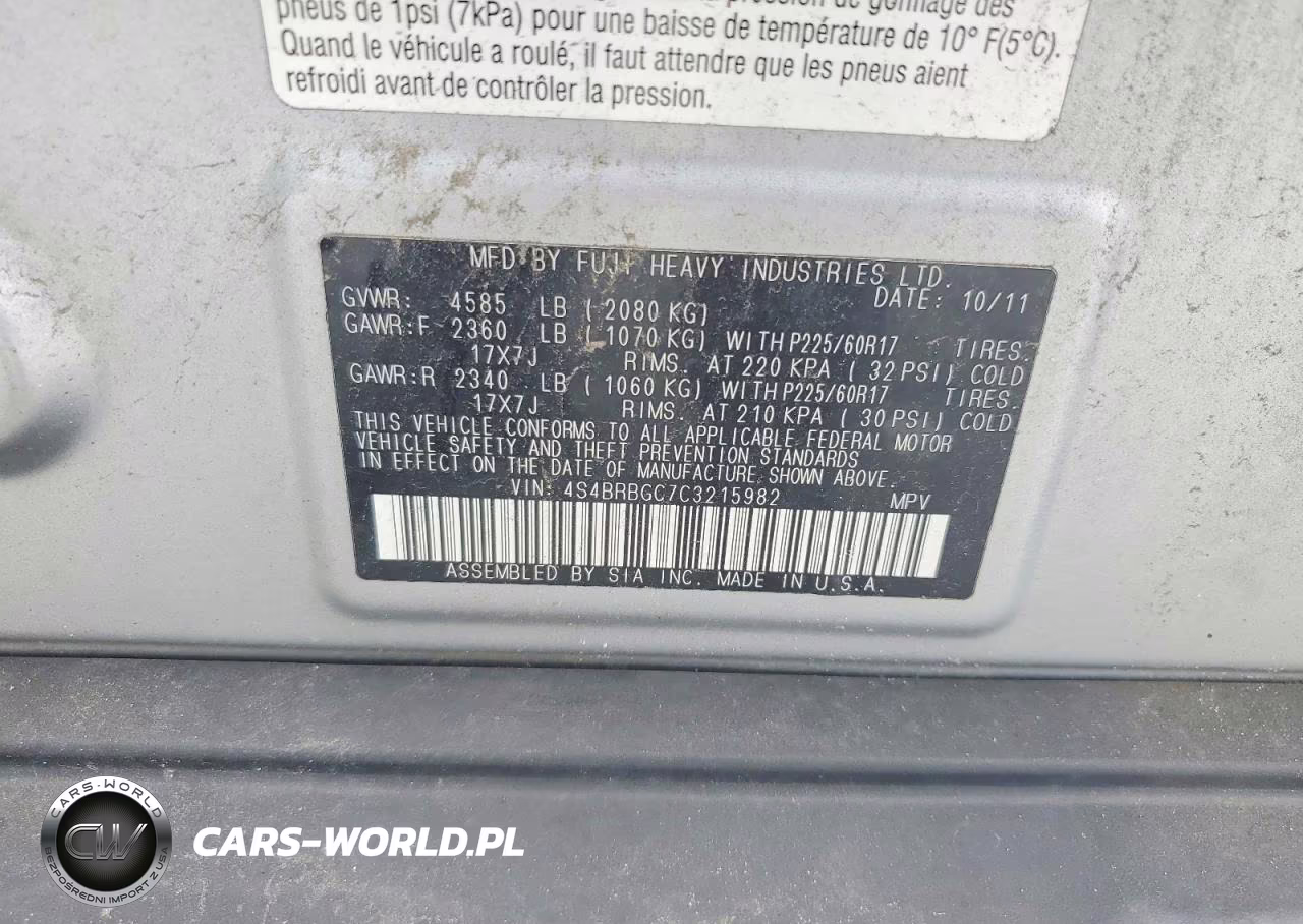 2012 Subaru Outback 2.5I Premium VIN:4S4BRBGC7C3215982 - 13