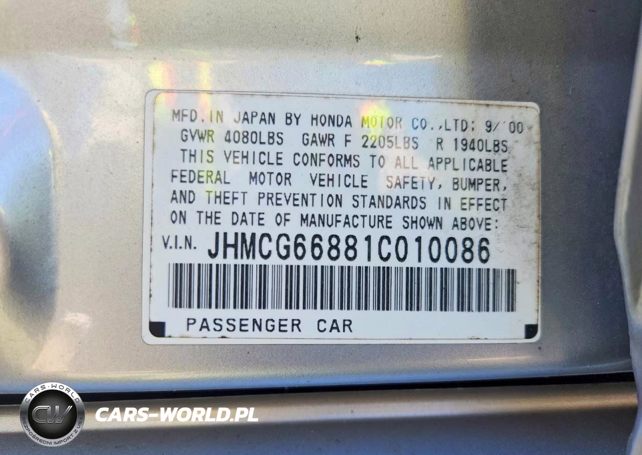 2001 Honda Accord Ex VIN:JHMCG66881C010086 - 12