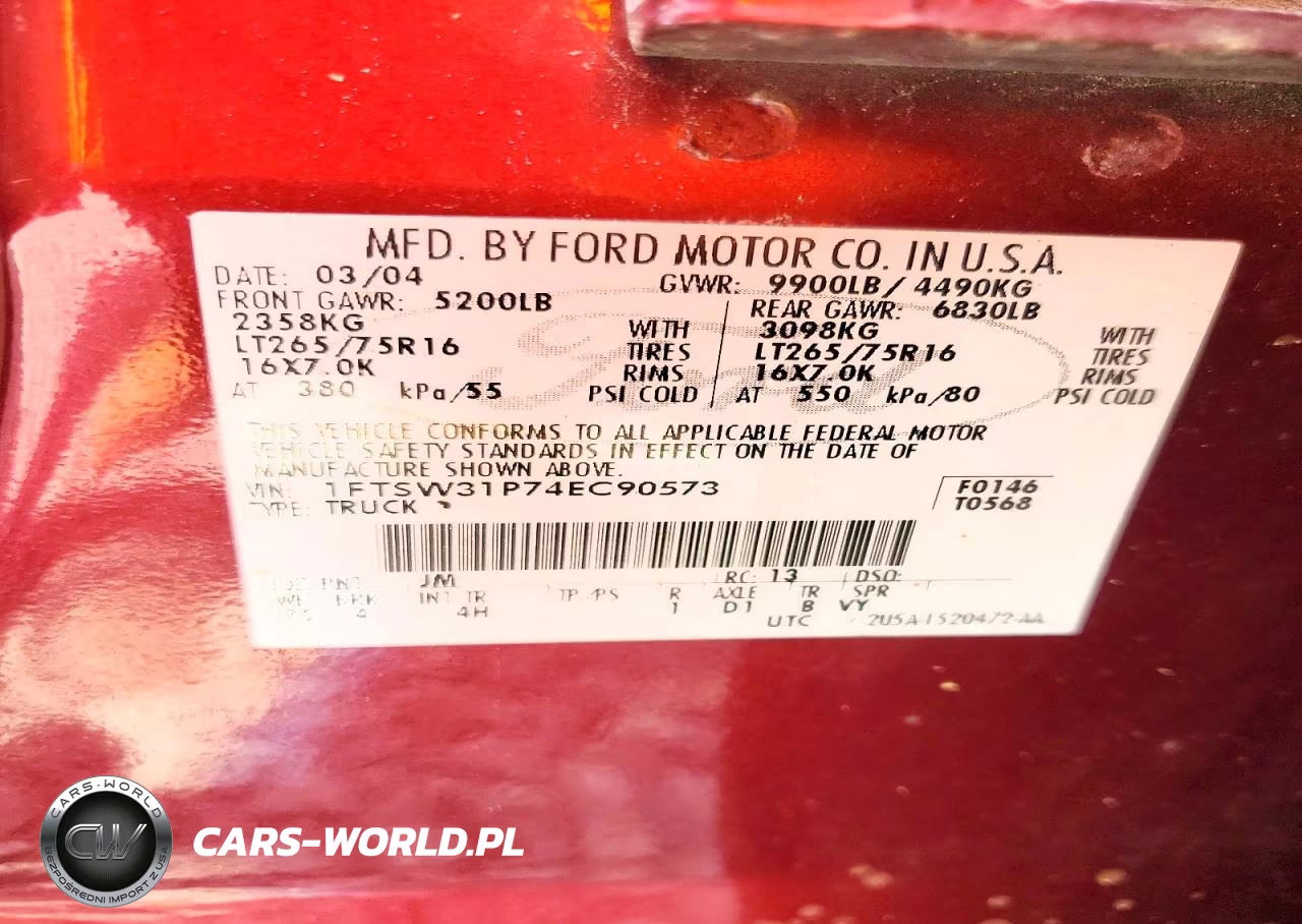 2004 Ford F350 Srw Super Duty VIN:1FTSW31P74EC90573 - 12