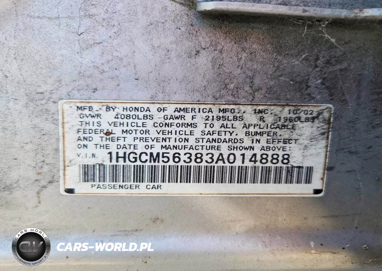 2003 Honda Accord Lx VIN:1HGCM56383A014888 - 12