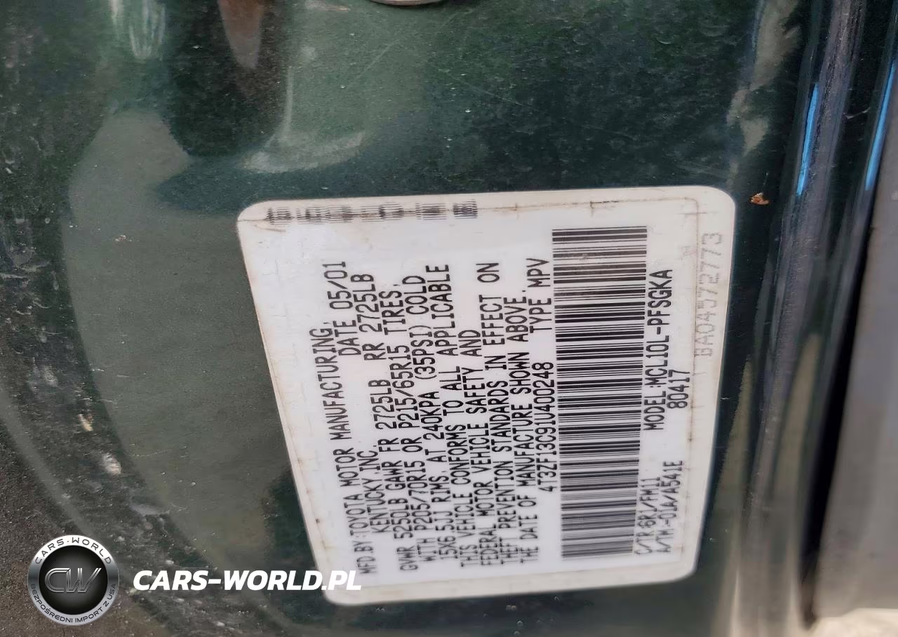2001 Toyota Sienna Le VIN:4T3ZF13C91U400248 - 13