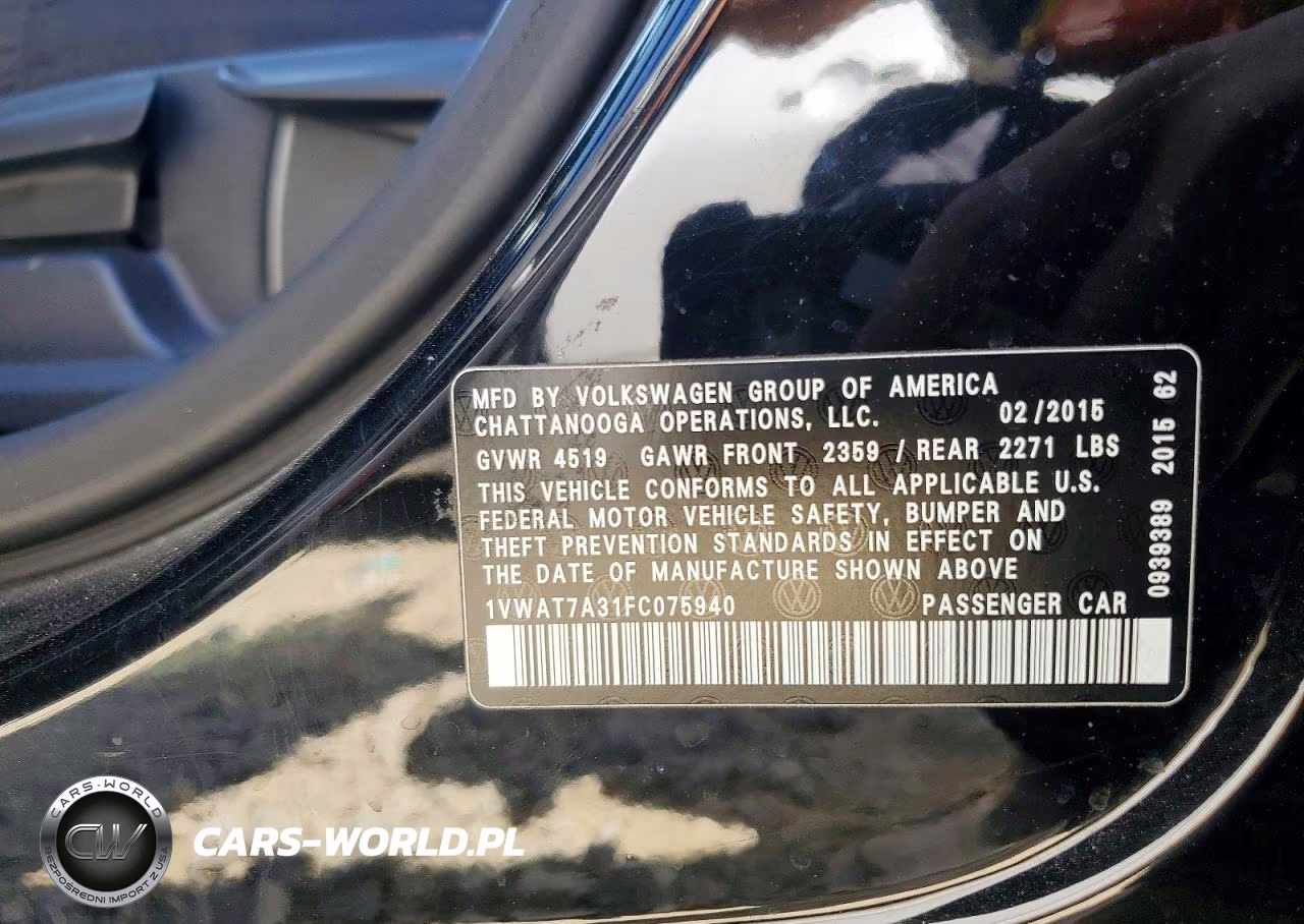 2015 Volkswagen Passat S VIN:1VWAT7A31FC075940 - 12