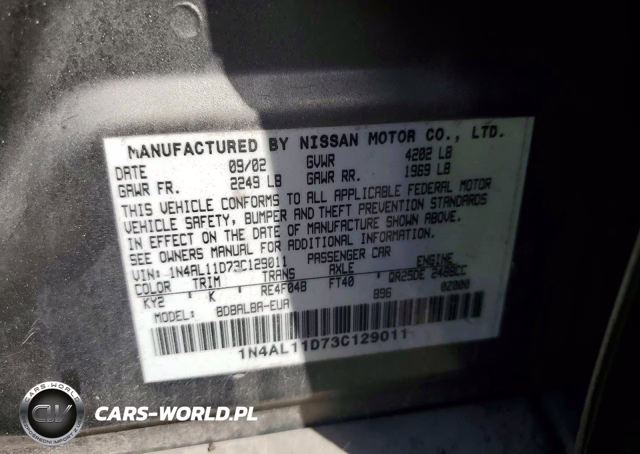 2003 Nissan Altima 2.5 VIN:1N4AL11D73C129011 - 12