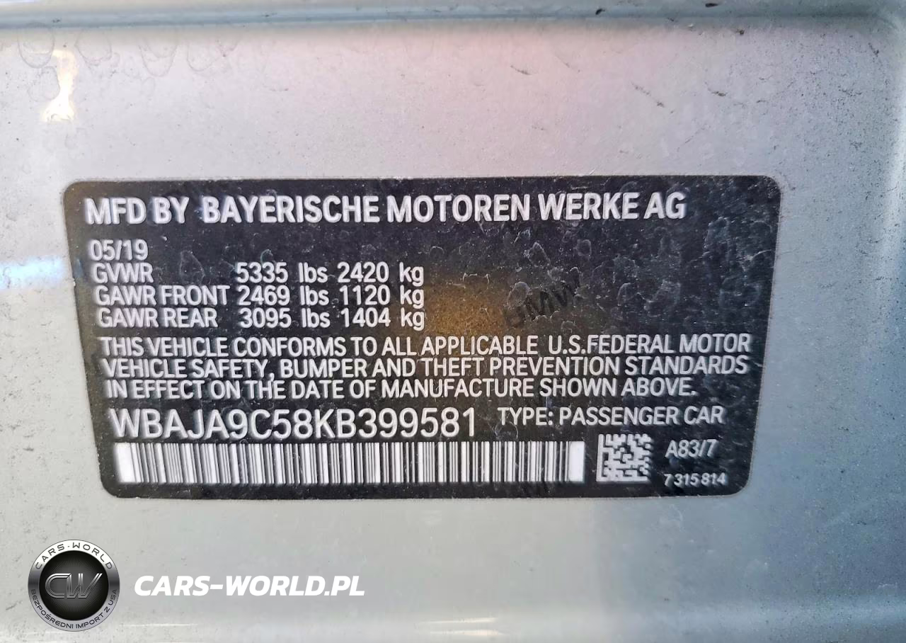 2019 BMW 530E VIN:WBAJA9C58KB399581 - 12