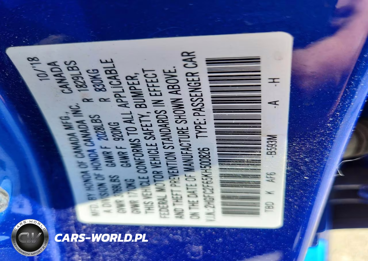 2019 Honda Civic Lx VIN:2HGFC2F65KH500826 - 13