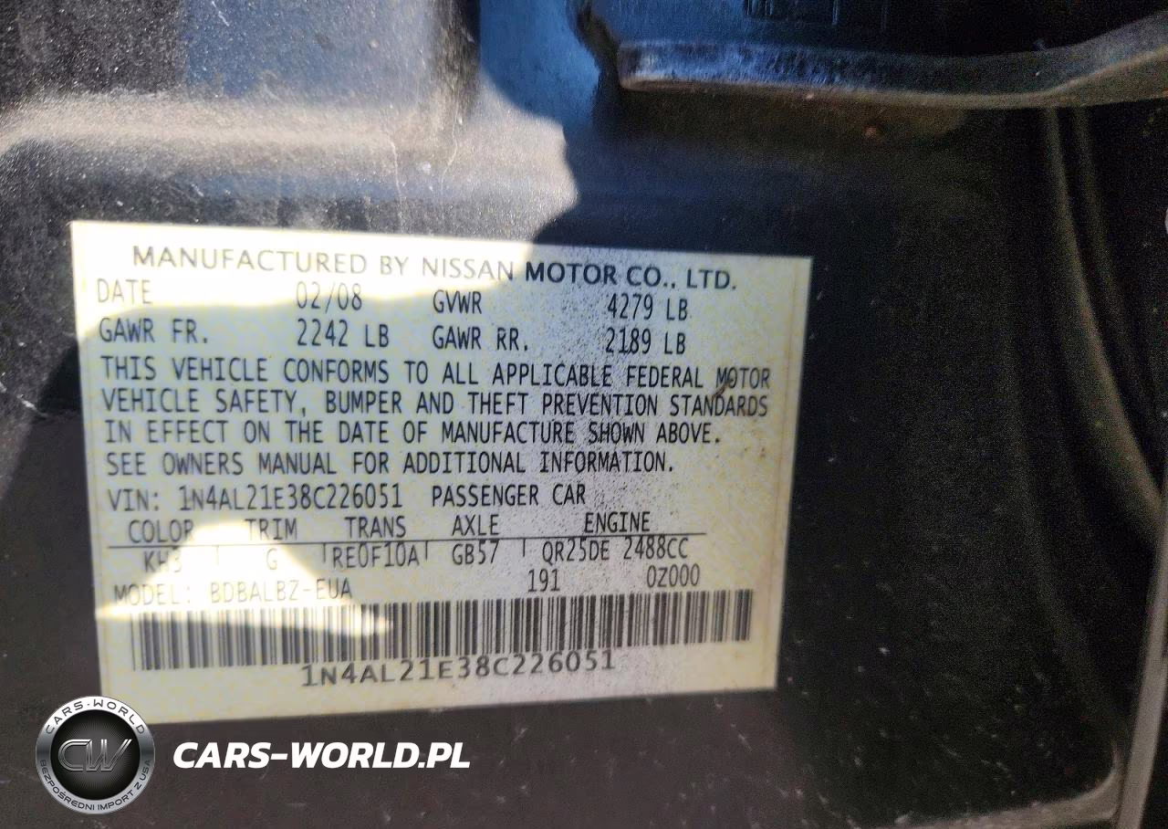 2008 Nissan Altima 2.5 VIN:1N4AL21E38C226051 - 13