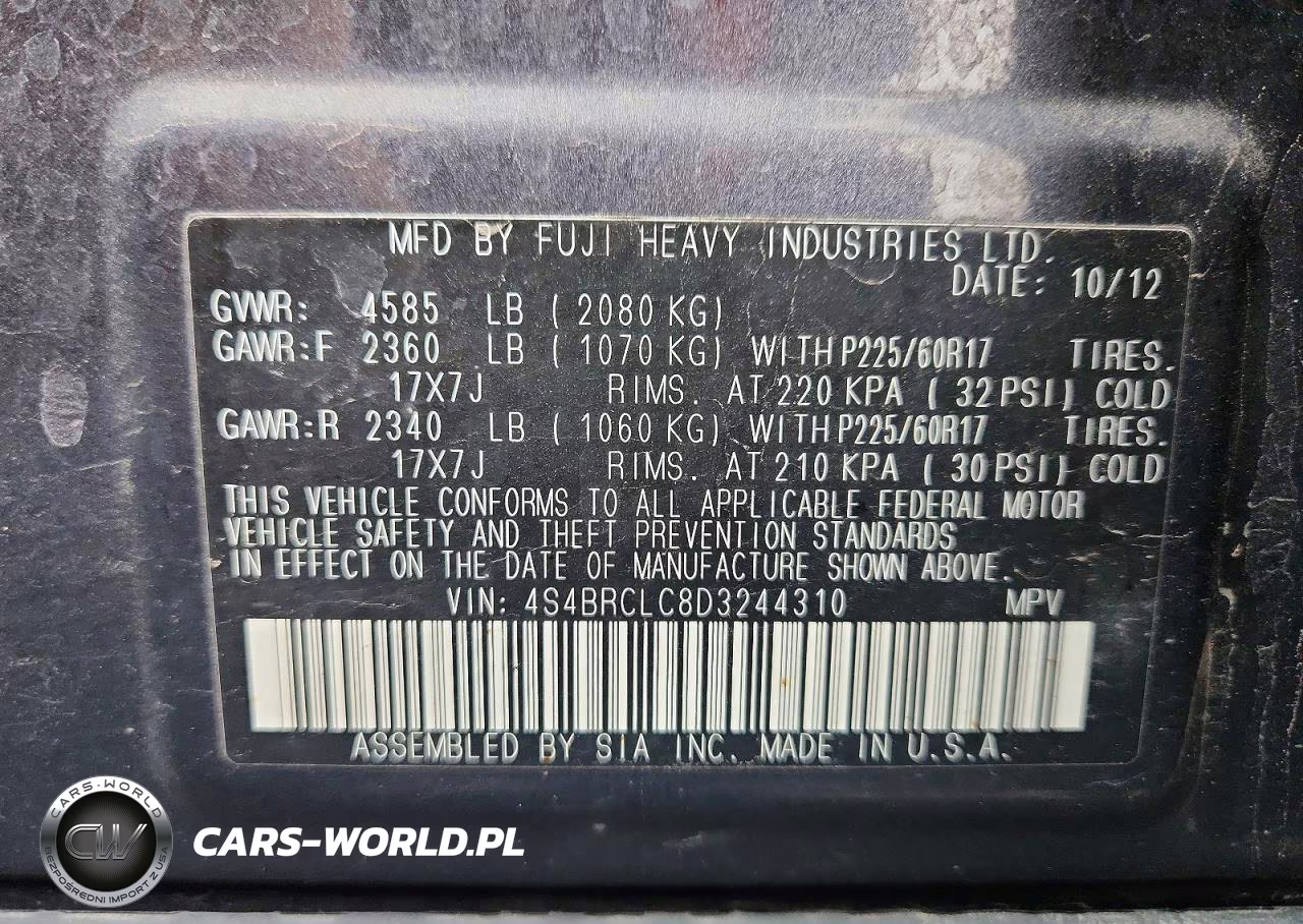 2013 Subaru Outback 2.5I Limited VIN:4S4BRCLC8D3244310 - 13