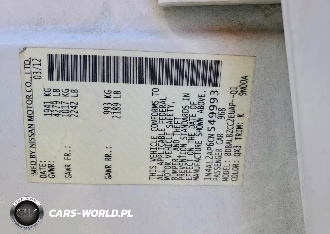 2012 Nissan Altima 2.5 VIN:1N4AL2AP6CN549993 - 12