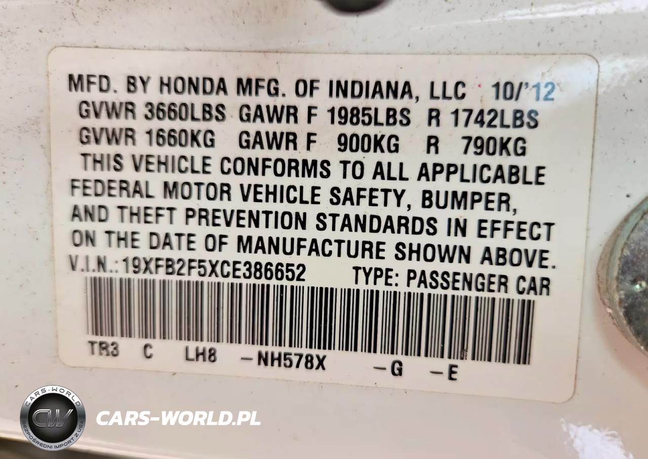 2012 Honda Civic Lx VIN:19XFB2F5XCE386652 - 12
