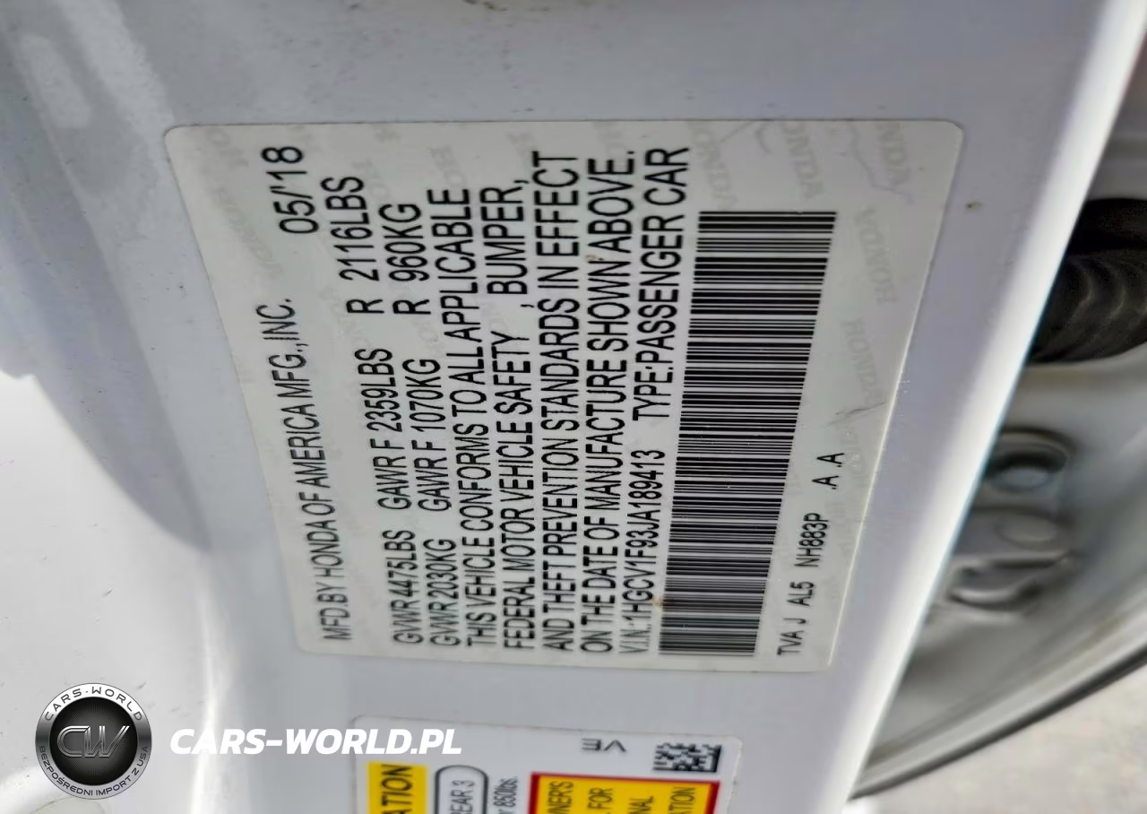 2018 Honda Accord Touring VIN:1HGCV1F93JA189413 - 12