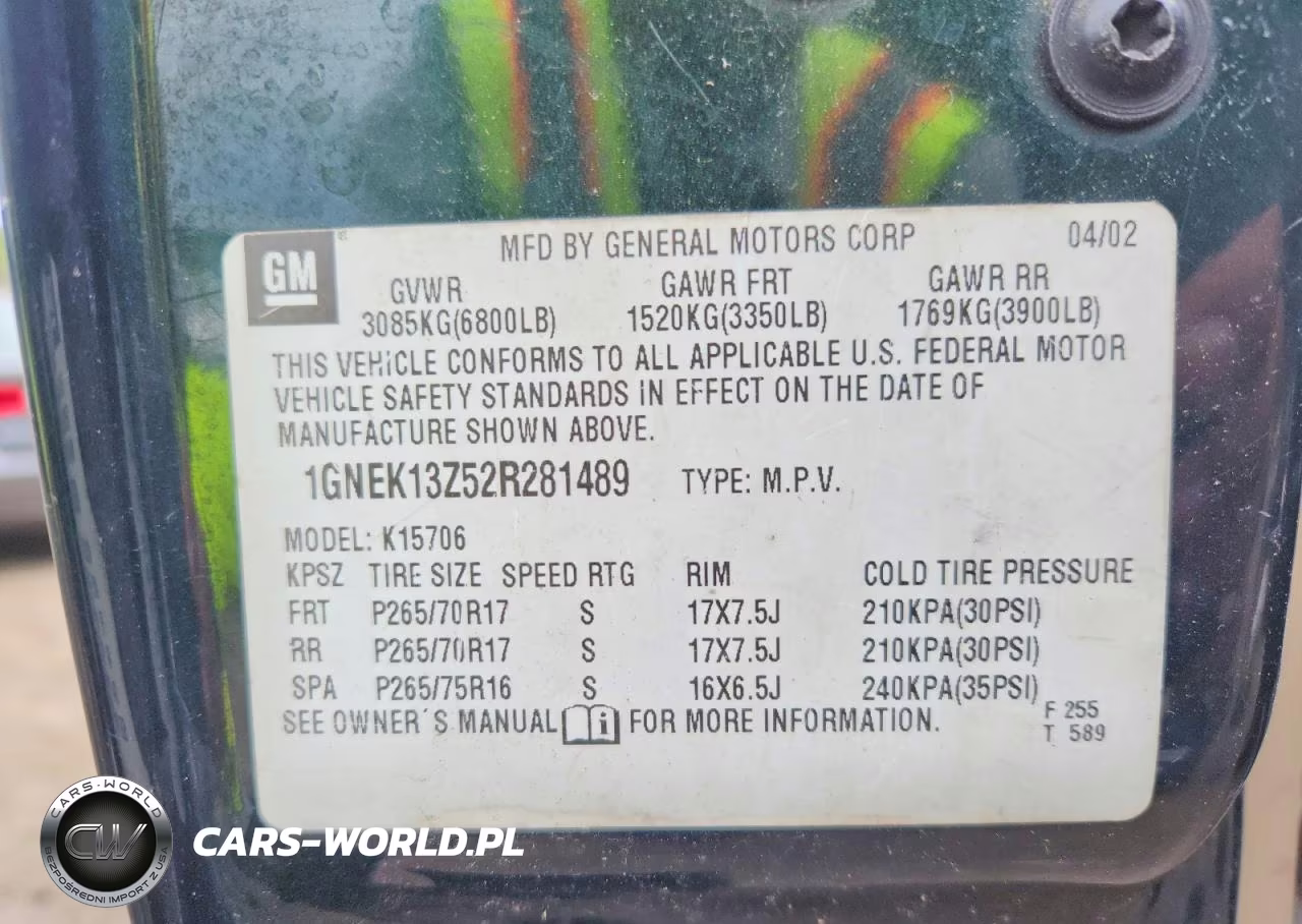 2002 Chevrolet Tahoe VIN:1GNEK13Z52R281489 - 13