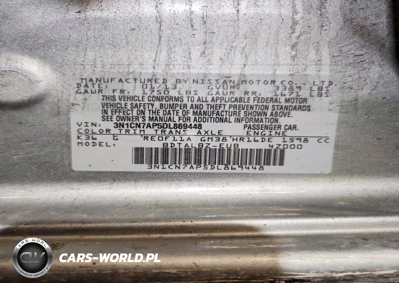 2013 Nissan Versa 1.6 S VIN:3N1CN7AP5DL869448 - 13