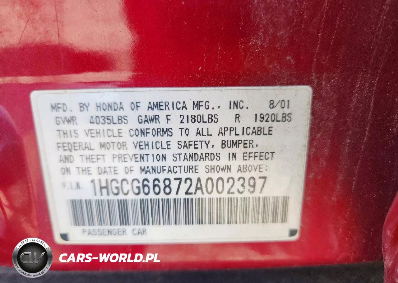 2002 Honda Accord Ex VIN:1HGCG66872A002397 - 12