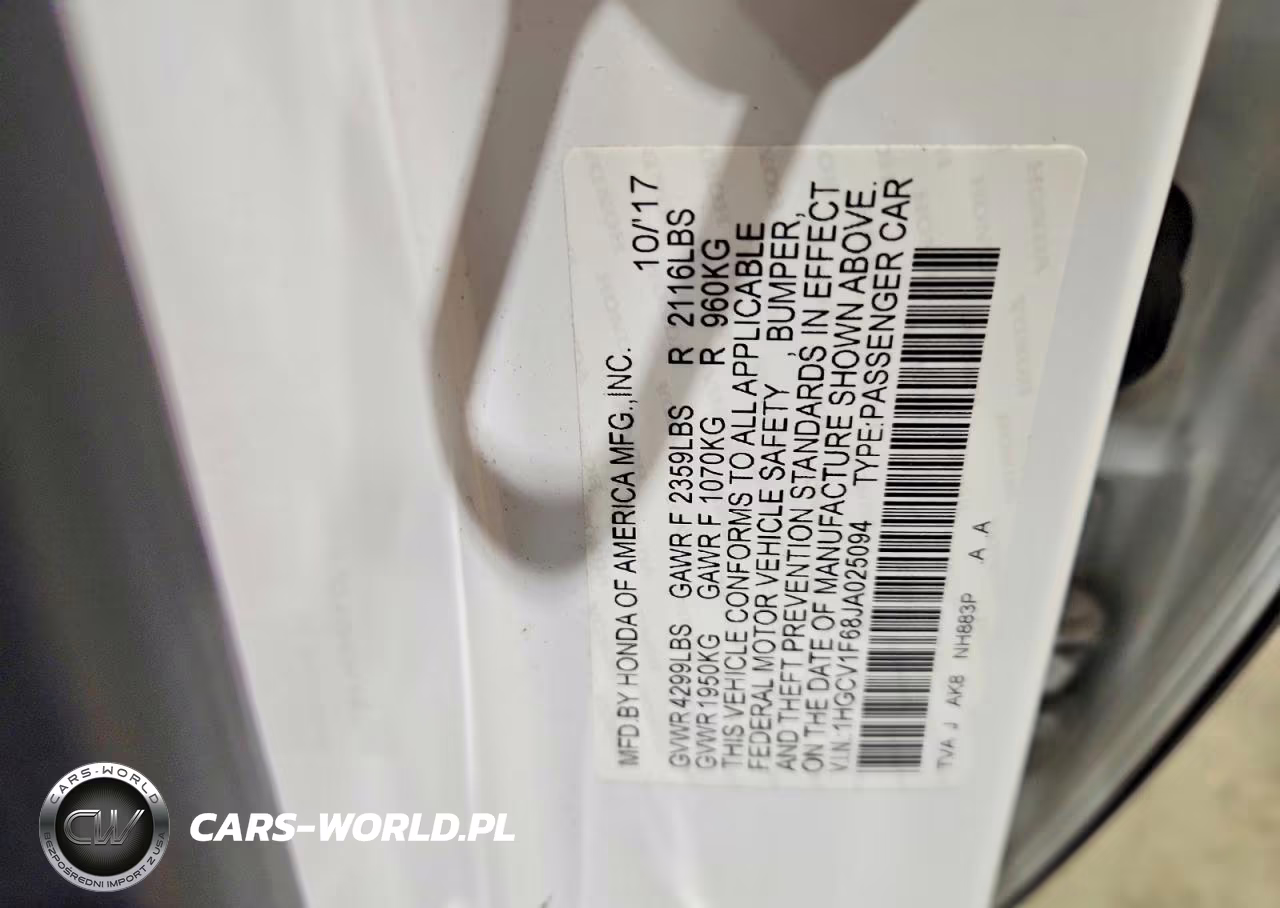 2018 Honda Accord Exl VIN:1HGCV1F68JA025094 - 12