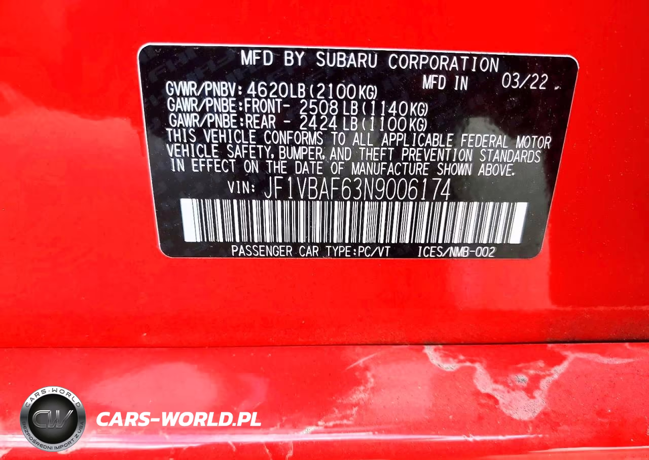 2022 Subaru Wrx Premium VIN:JF1VBAF63N9006174 - 12