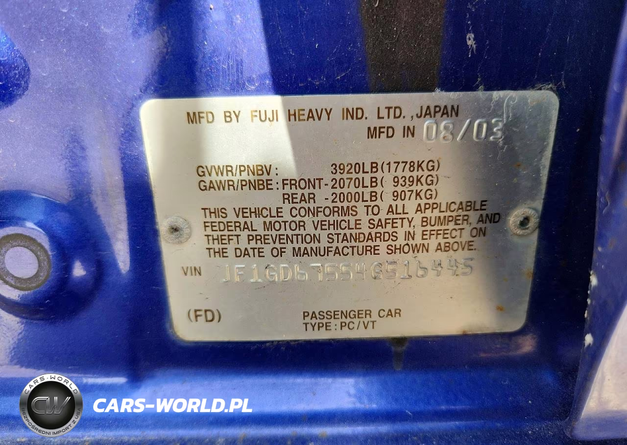 2004 Subaru Impreza Rs VIN:JF1GD67554G516445 - 12