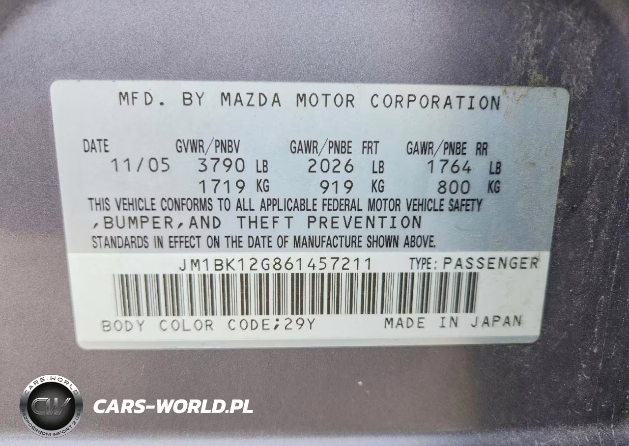 2006 Mazda 3 I VIN:JM1BK12G861457211 - 12