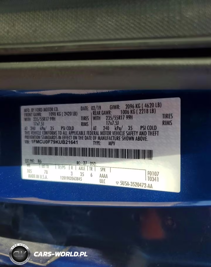 2019 Ford Escape S VIN:1FMCU0F79KUB21641 - 14