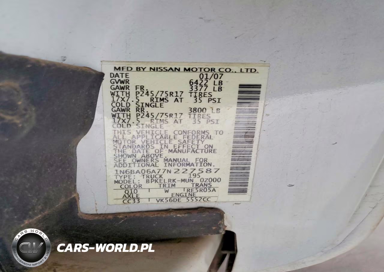 2007 Nissan Titan Xe VIN:1N6BA06A77N227587 - 12