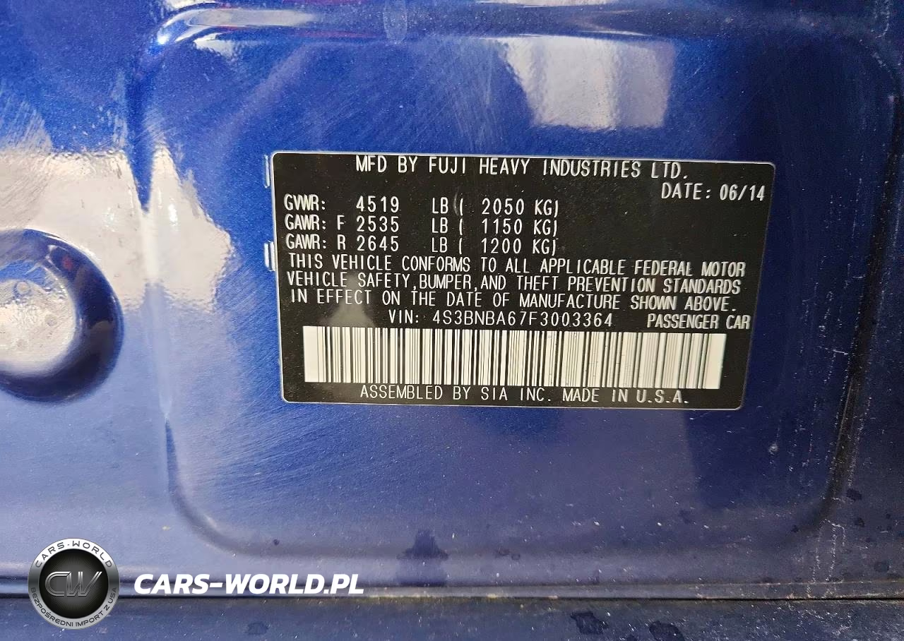 2015 Subaru Legacy 2.5I VIN:4S3BNBA67F3003364 - 12