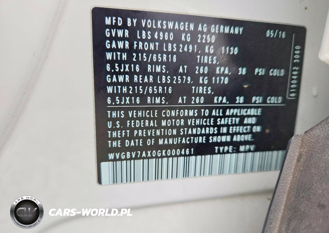 2016 Volkswagen Tiguan S VIN:WVGBV7AX0GK000461 - 12