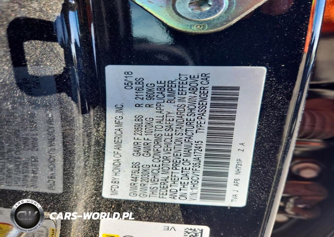 2018 Honda Accord VIN:1HGCV1F35JA172415 - 12
