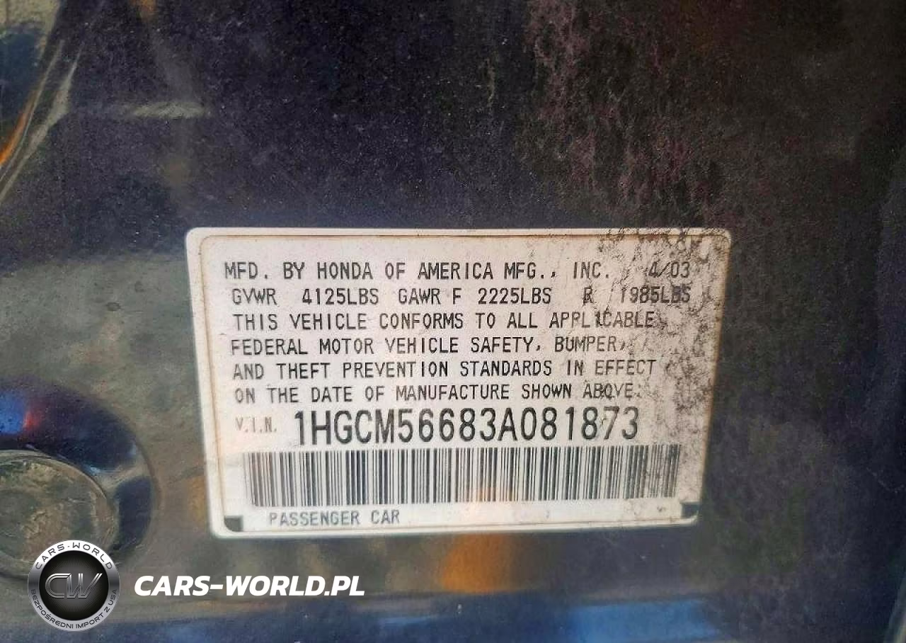 2003 Honda Accord Ex VIN:1HGCM56683A081873 - 12