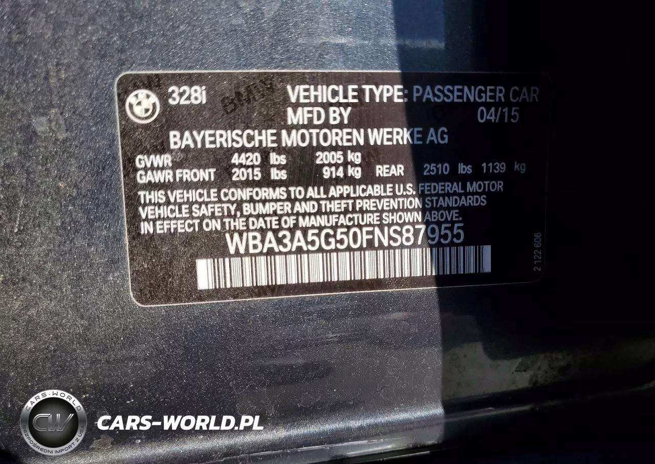 2015 BMW 328 I VIN:WBA3A5G50FNS87955 - 12