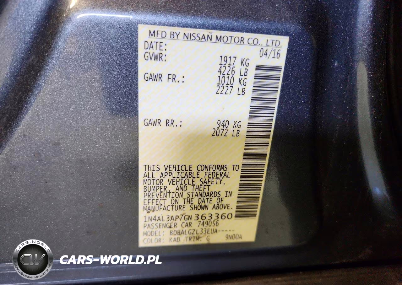 2016 Nissan Altima 2.5 S VIN:1N4AL3AP7GN363360 - 12